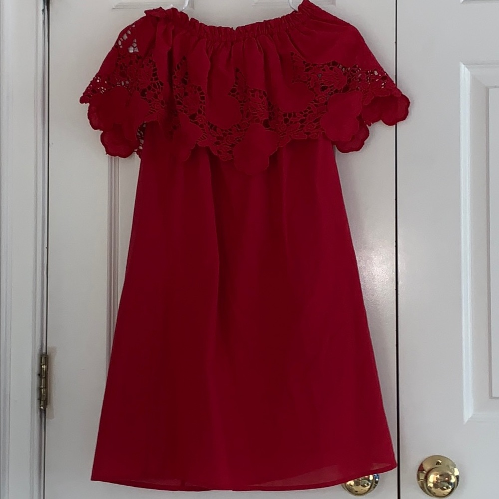 Red off the shoulder lace dress